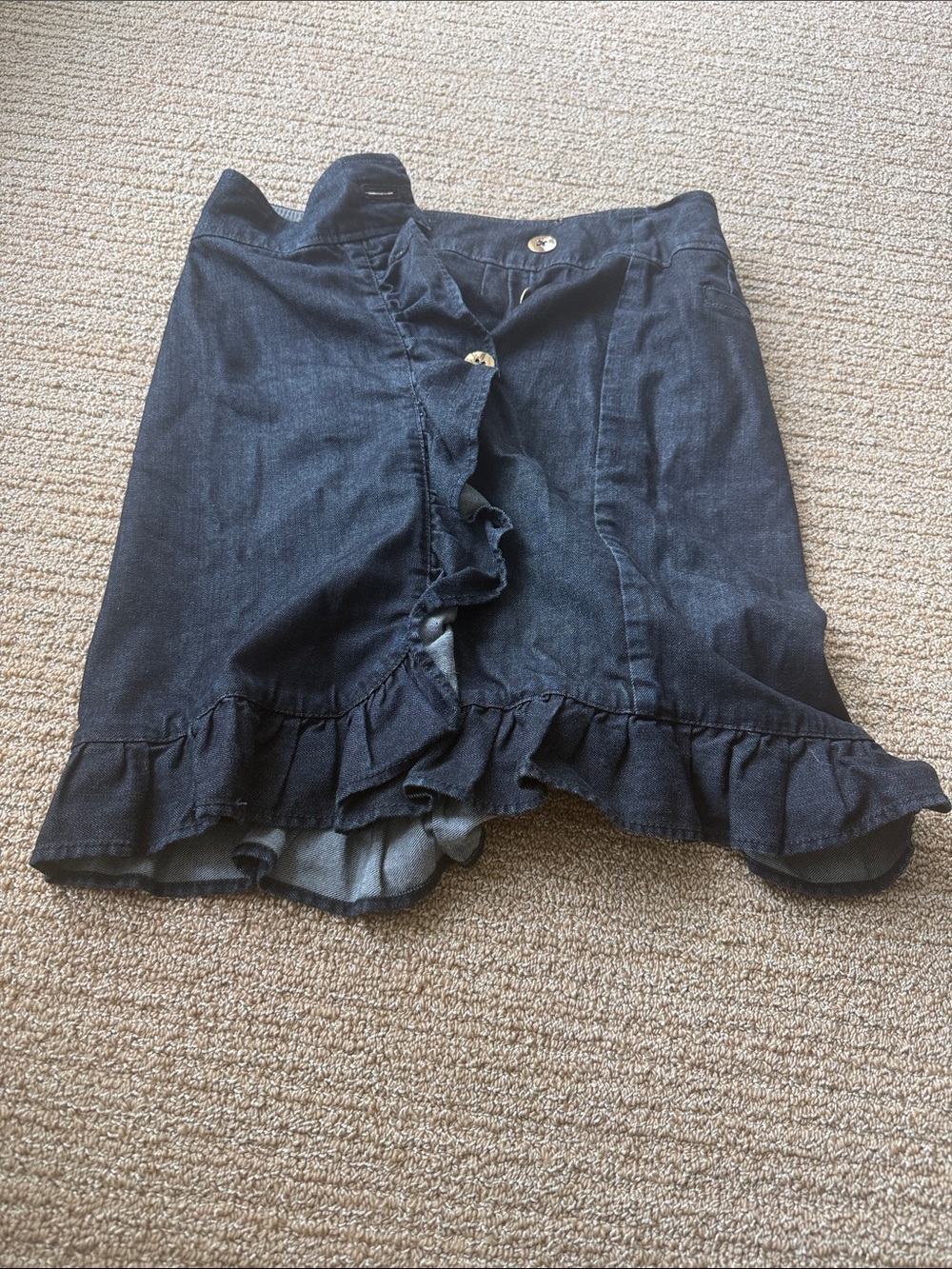 leifsdottir Navy Denim Ruffle-Front Mini Skirt